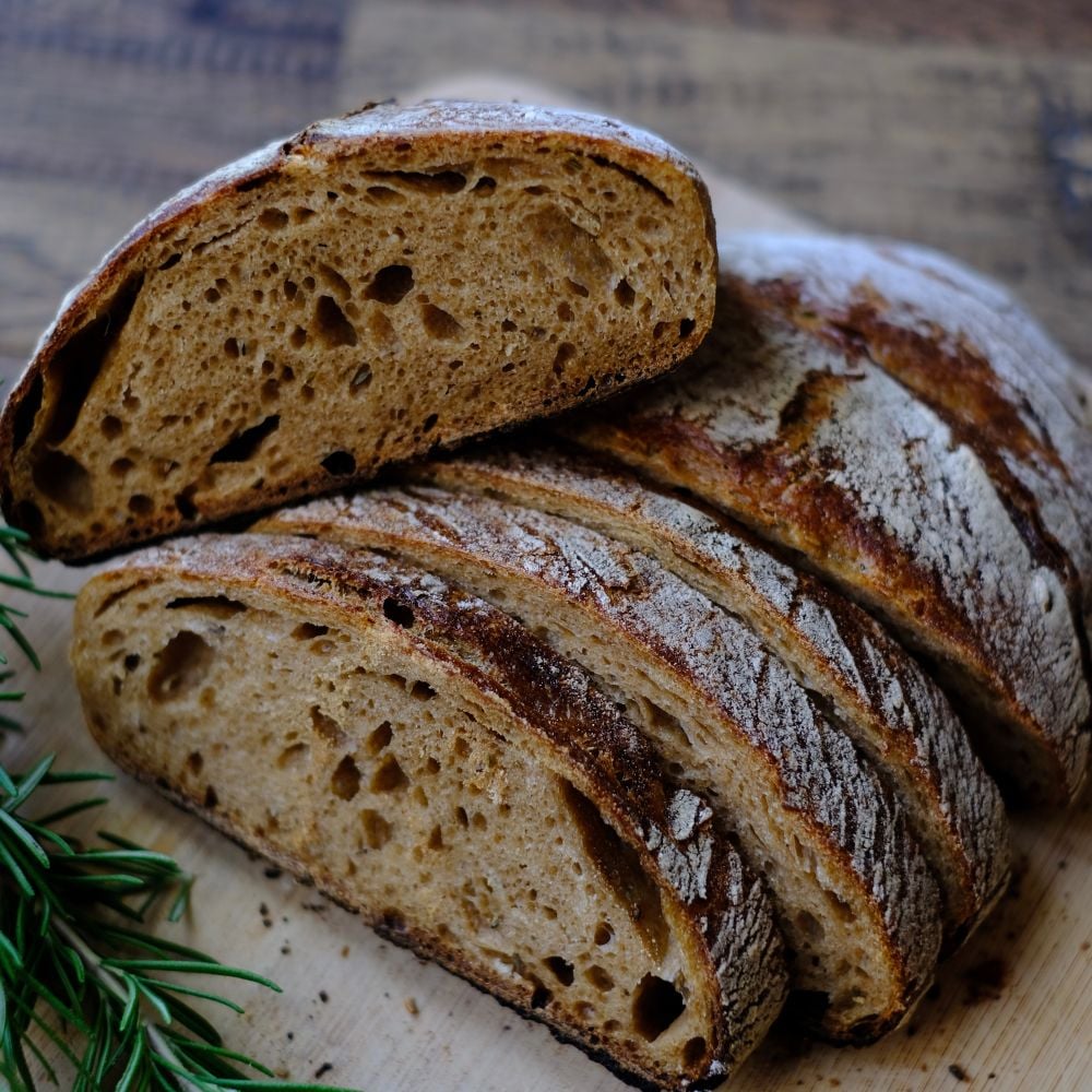 Sliced country sourdough loaf