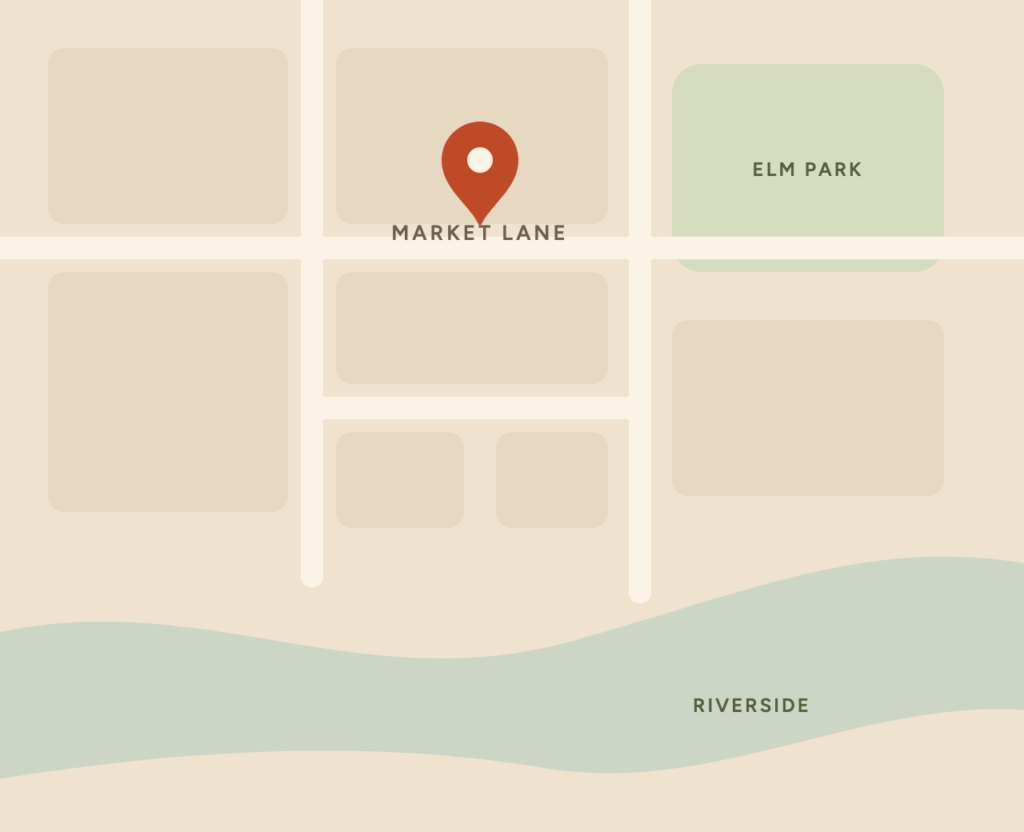 Map of Market Lane in Riverside with Hearth marked by a pin