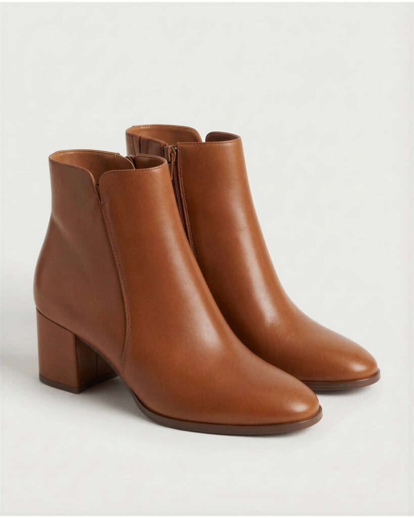 Block Heel Ankle Boot, Cognac