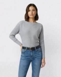 Boatneck Knit Jumper, Heather Grey