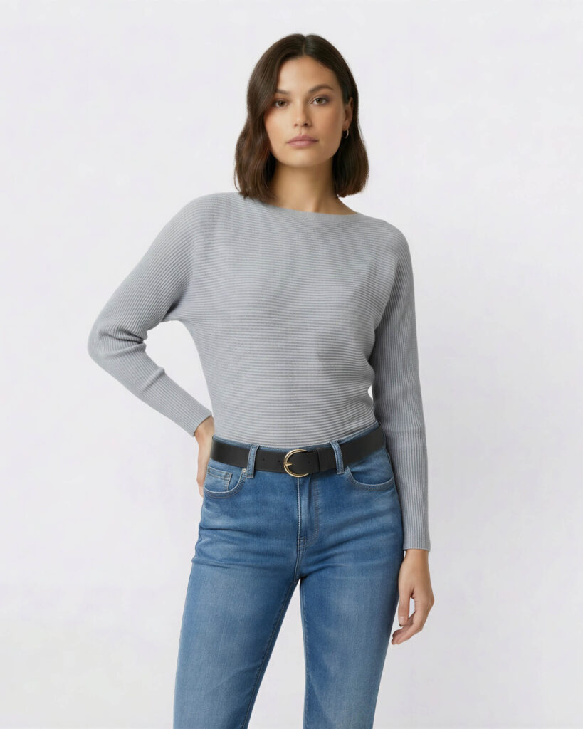 Boatneck Knit Jumper, Heather Grey