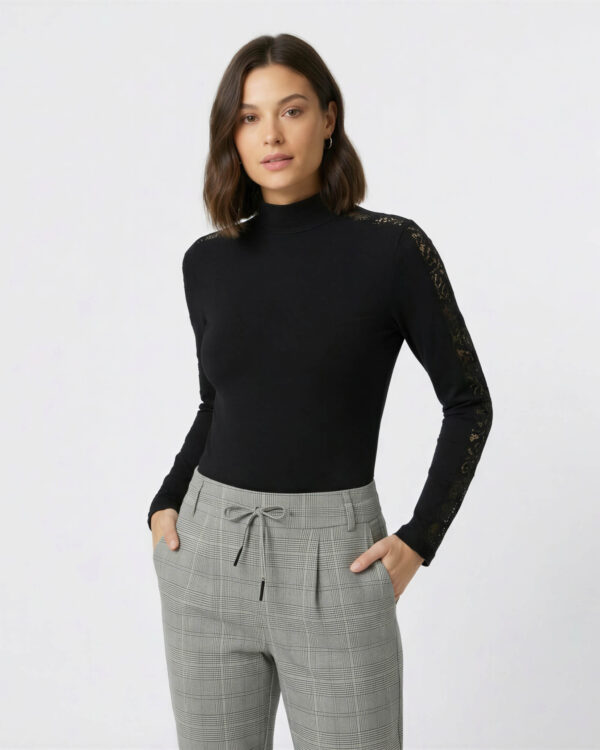 Lace Sleeve Turtleneck Top