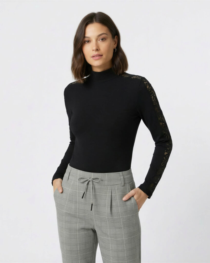 Lace Sleeve Turtleneck Top