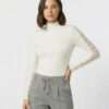 Lace Sleeve Turtleneck Top, Off White