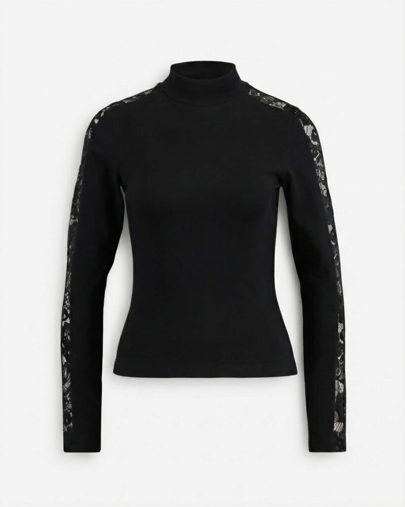 Lace Sleeve Turtleneck Top