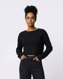 Ribbed Crop Sweater, Jet Black