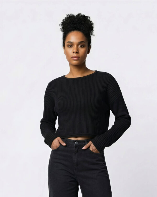 Ribbed Crop Sweater, Jet Black