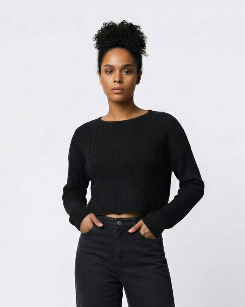 Ribbed Crop Sweater, Jet Black
