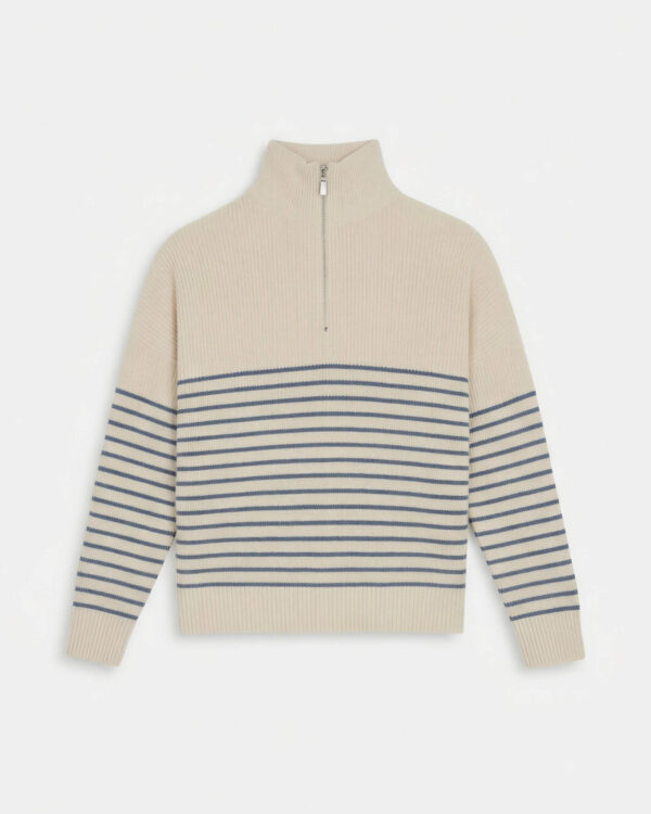 Striped Half Zip Knit Jumper, Sand