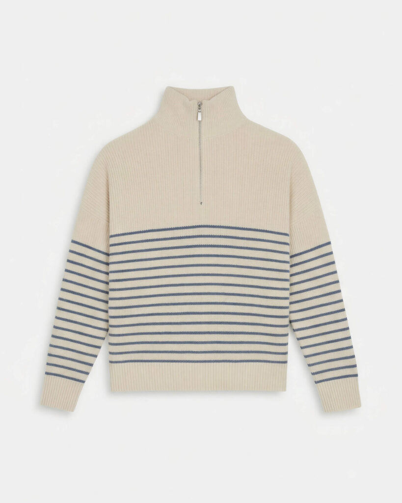 Striped Half Zip Knit Jumper, Sand