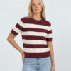 Striped Knit Tee, Burgundy