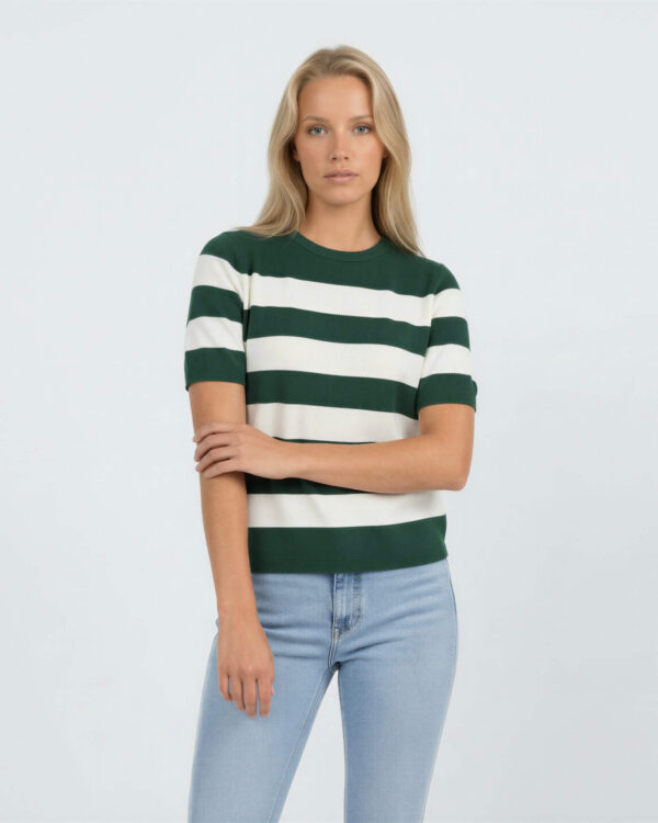 Striped Knit Tee, Forest Green