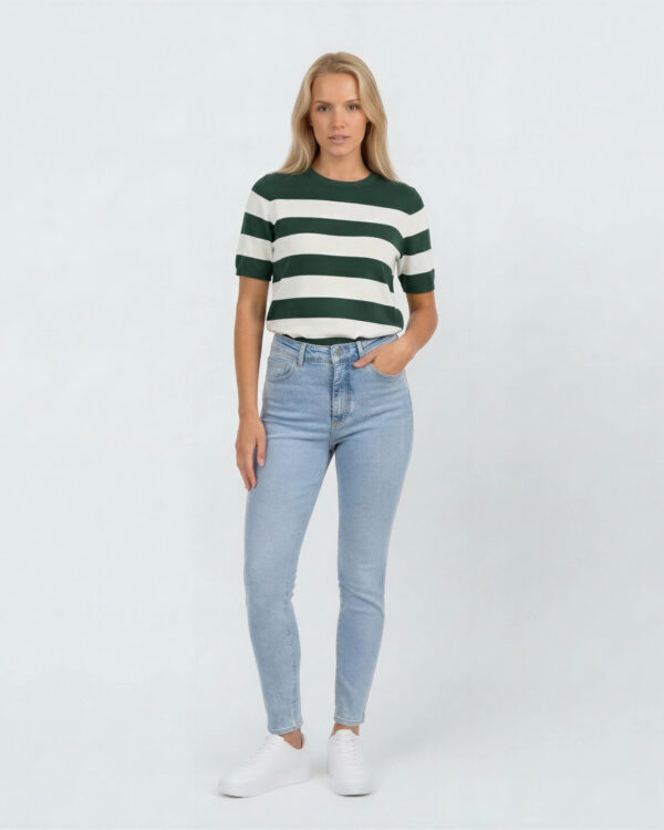 Striped Knit Tee, Forest Green