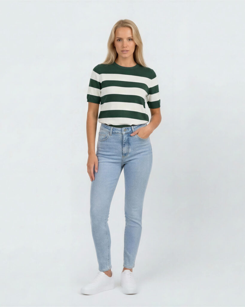 Striped Knit Tee, Forest Green