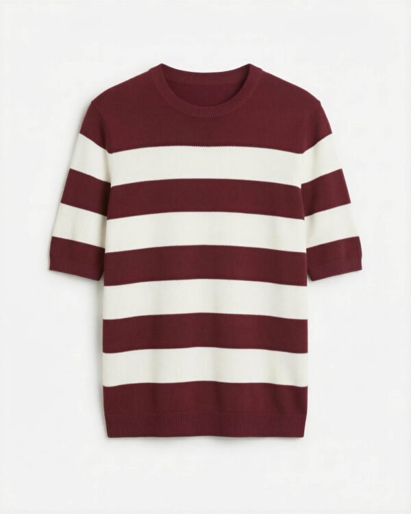 Striped Knit Tee, Burgundy