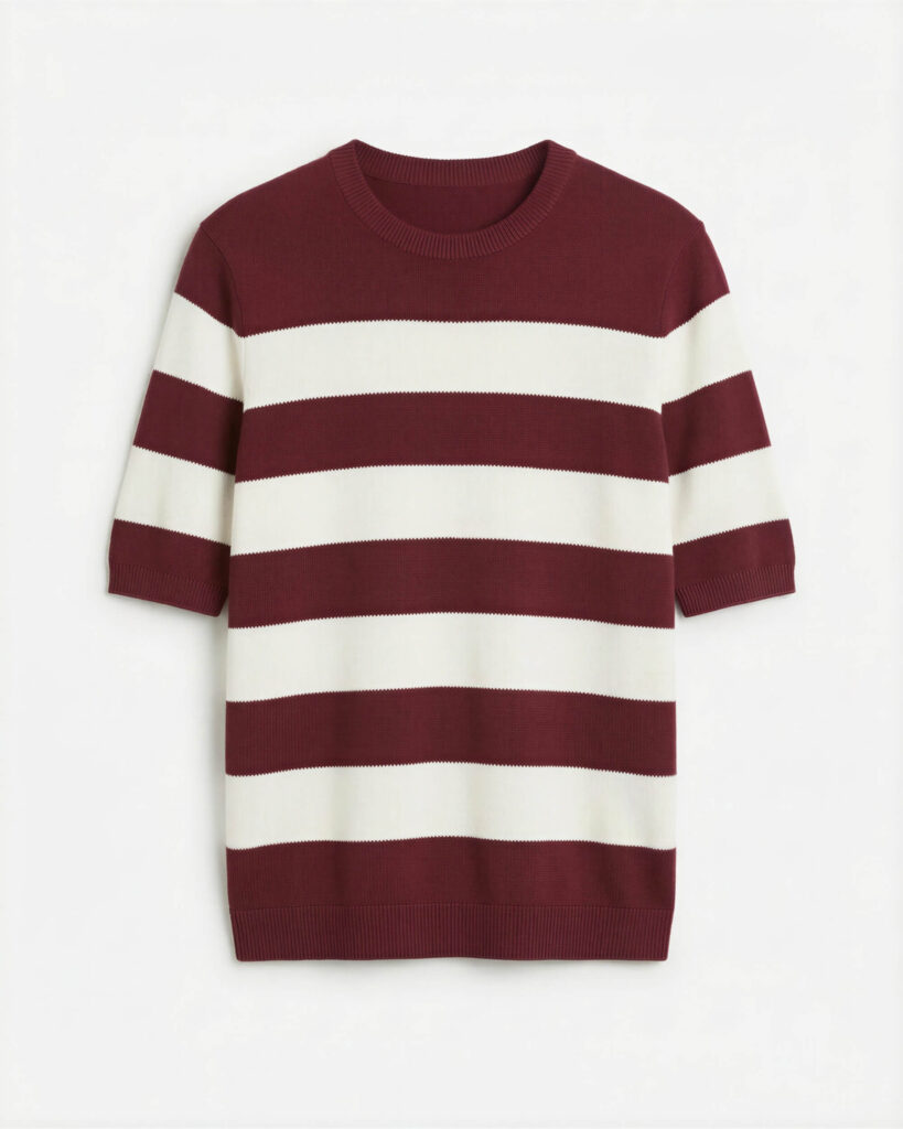 Striped Knit Tee, Burgundy