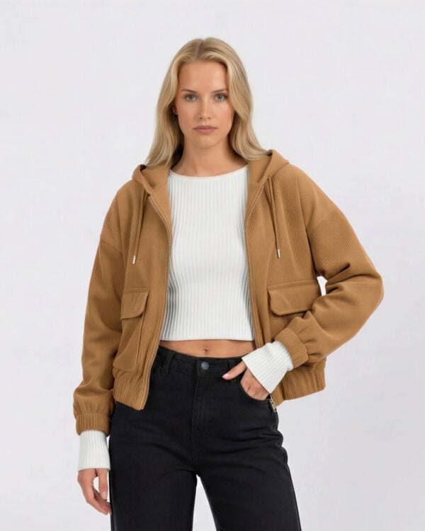 Zip Utility Hoodie Jacket, Camel