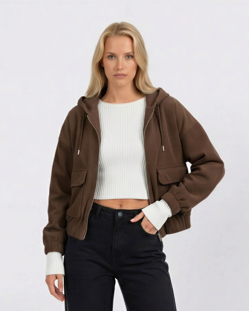 Zip Utility Hoodie Jacket, Chocolate