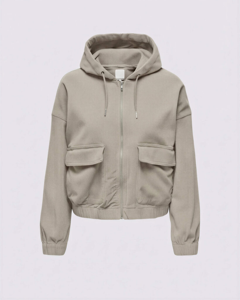 Zip Utility Hoodie Jacket, Stone