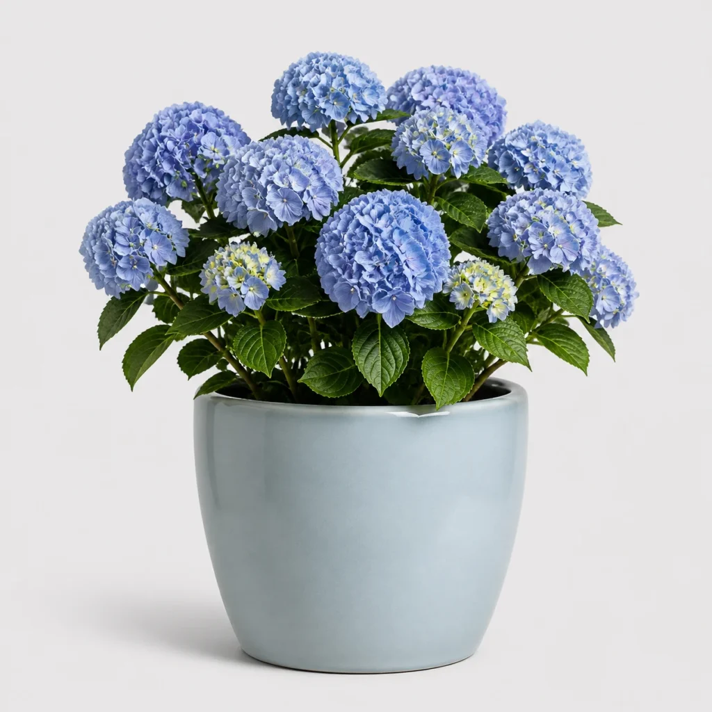 Blue Hydrangea Pot front view