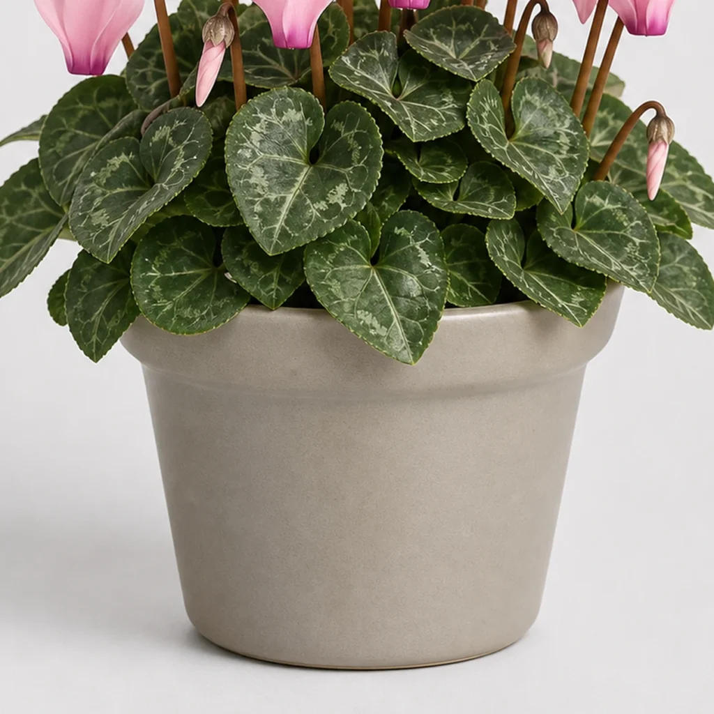 Cyclamen Blush Pot container detail