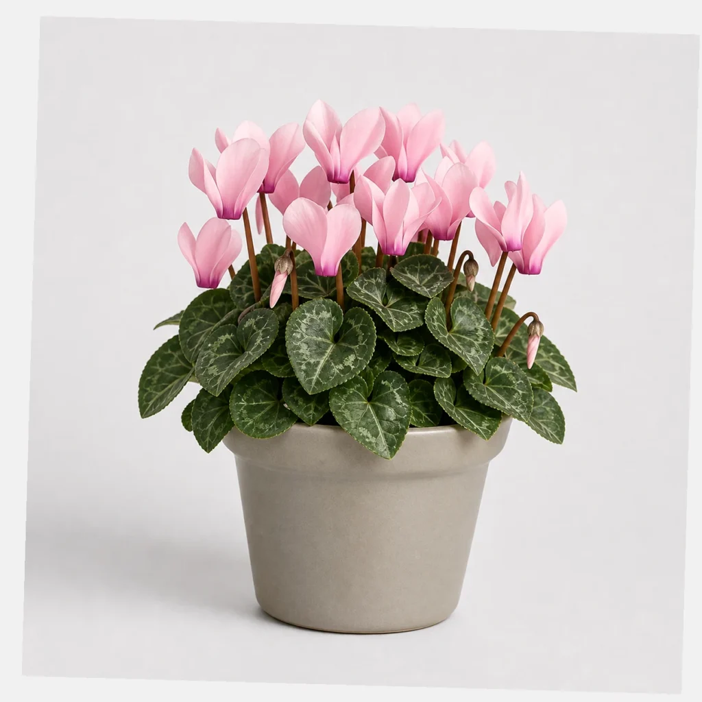 Cyclamen Blush Pot styled view