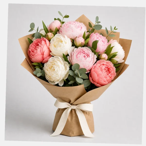 Soft Peony Bouquet styled view