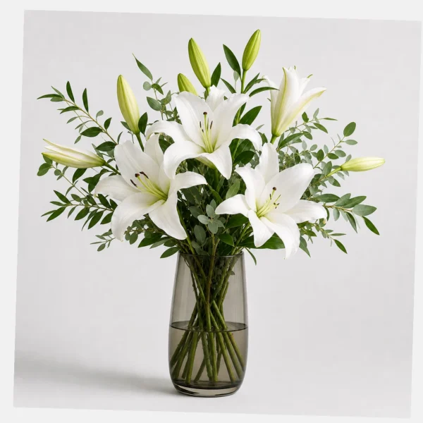 White Lily Bouquet styled view