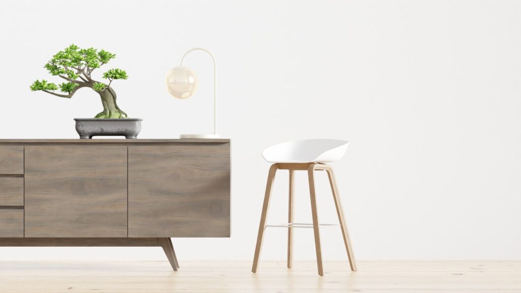 Buffet cabinet beside a white stool