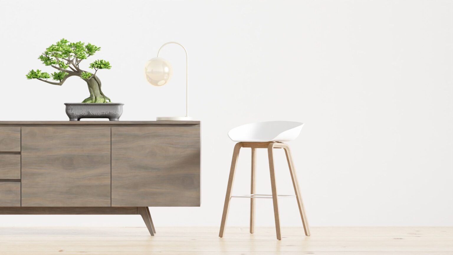 Buffet cabinet beside a white stool