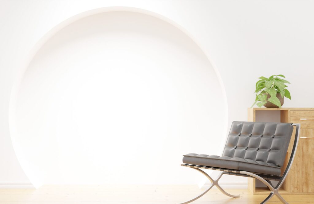 Leather lounge chair in a bright arched alcove
