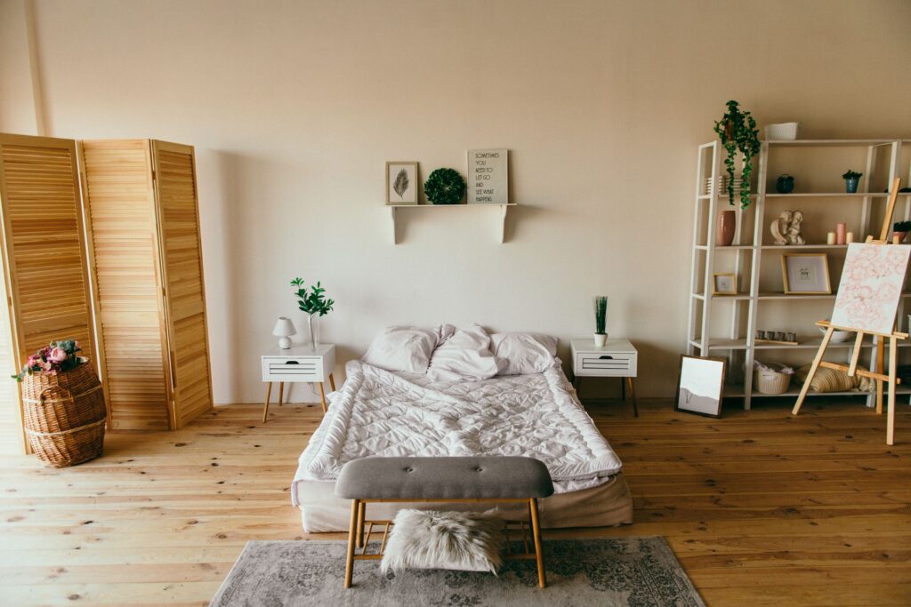 Bright bedroom with a pair of nightstands