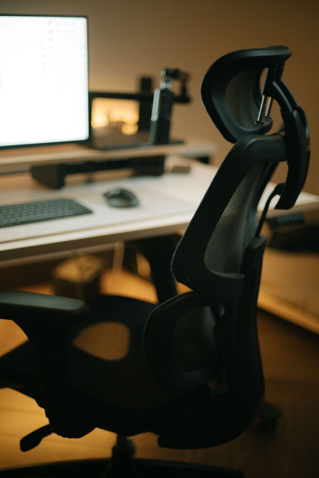 Mesh back and headrest of the office chair