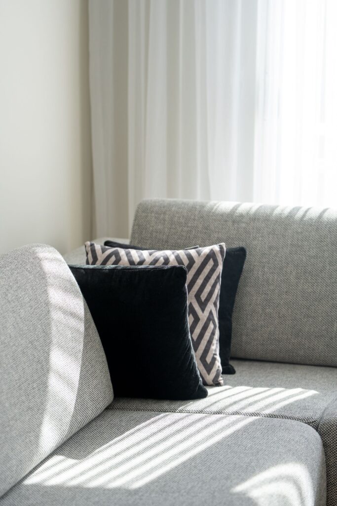 Sectional sofa cushions in textured linen blend