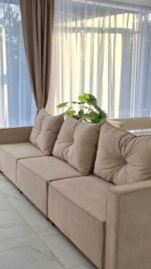 Beige modular three-seat sofa