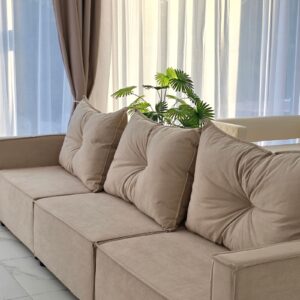 Beige modular three-seat sofa