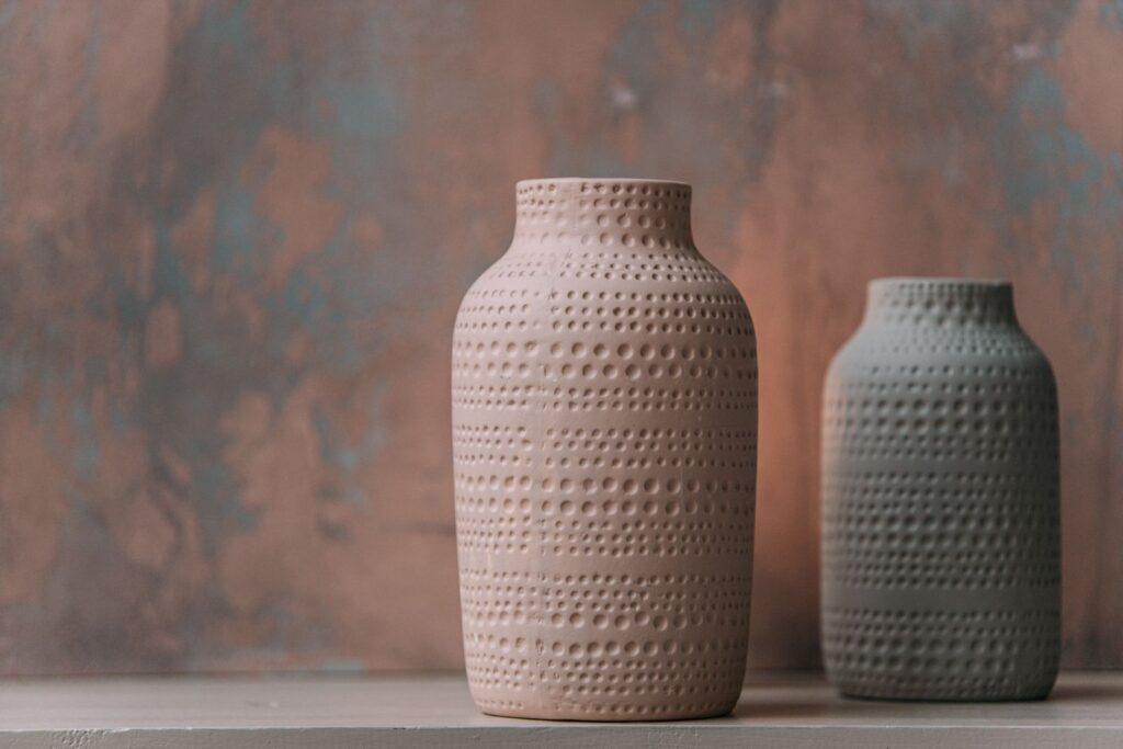 Two textured ceramic vases