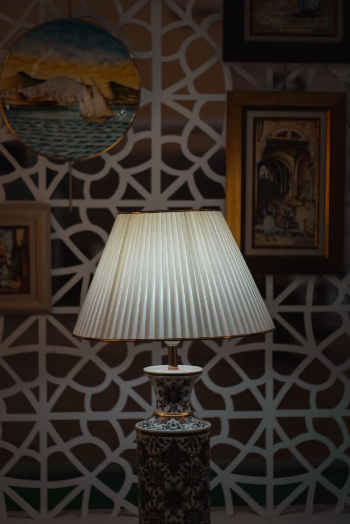 Pleat Table Lamp with a white pleated cotton shade