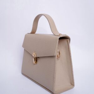 Lune leather top handle bag in stone