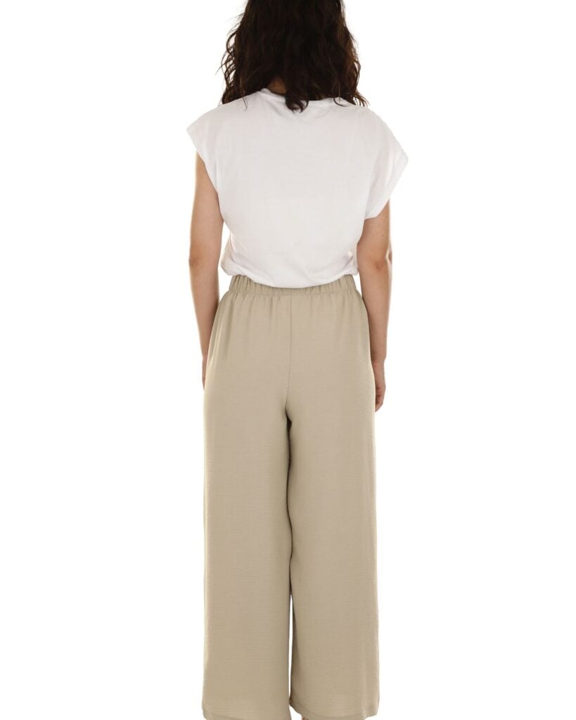 Vera wide leg trouser in stone, seen from the back